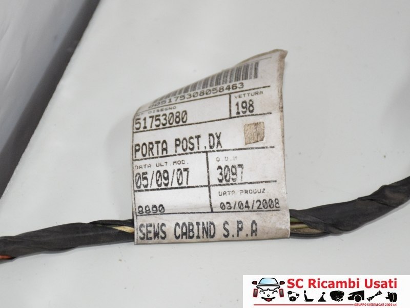 Cablaggio Porta Posteriore Destra Fiat Bravo 51753080 - 02085 Cablaggio Porta Posteriore Destra Fiat Bravo 51753080 - 02085