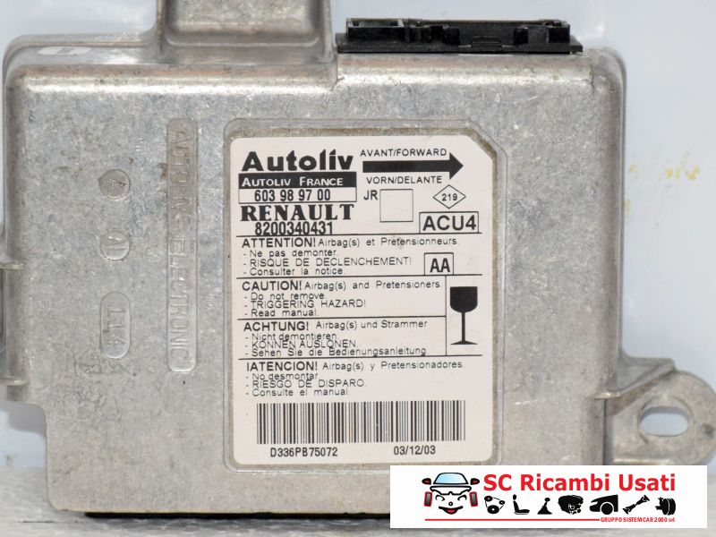 Centralina Airbag Renault Scenic 8200340431 - 07416 Centralina Airbag Renault Scenic 8200340431 - 07416