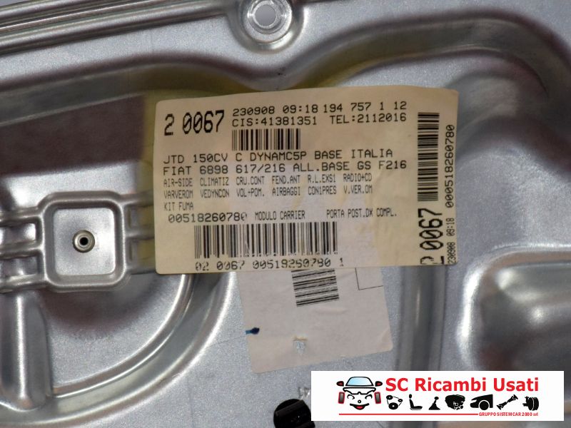 Alzavetro Posteriore Destro Fiat Croma 71740202 - 07595 Alzavetro Posteriore Destro Fiat Croma 71740202 - 07595