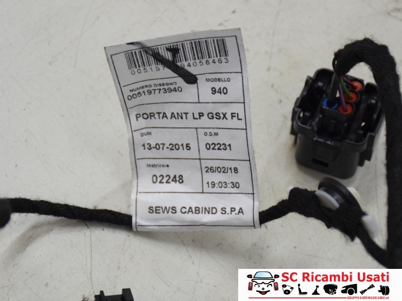 Cablaggio Porta Anteriore Destra Alfa Giulietta 51977394 51929179 - 20832 Cablaggio Porta Anteriore Destra Alfa Giulietta 51977394 51929179 - 20832