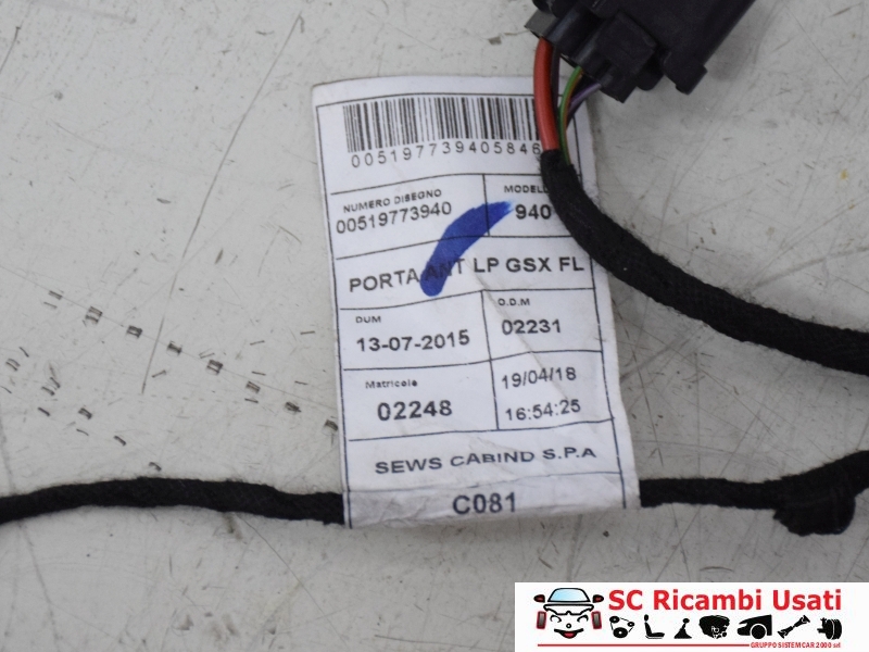 Cablaggio Porta Anteriore Destra Alfa Giulietta 51977394 51929179 - 20836 Cablaggio Porta Anteriore Destra Alfa Giulietta 51977394 51929179 - 20836