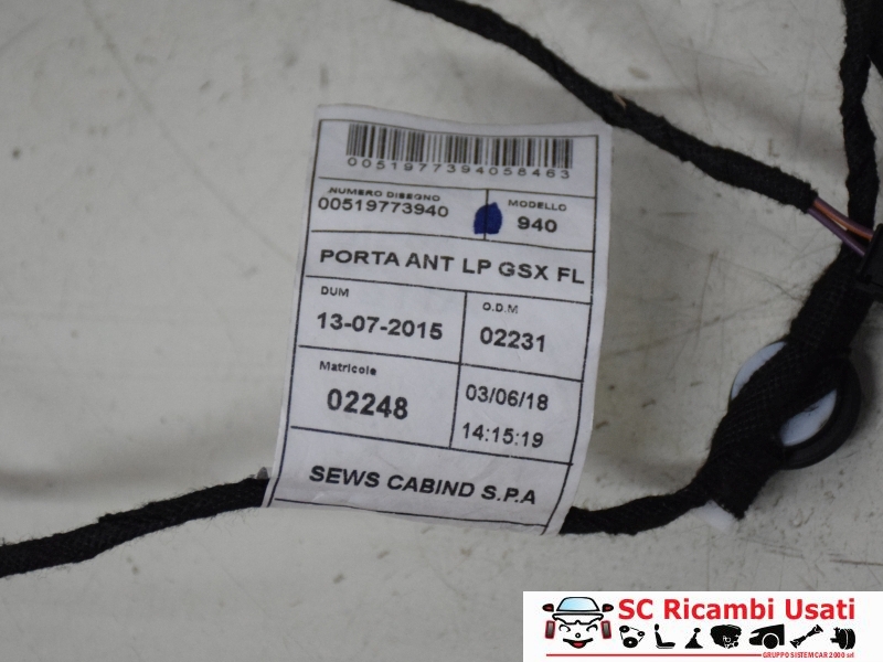 Cablaggio Porta Anteriore Destra Alfa Giulietta 51977394 51929179 - 20838 Cablaggio Porta Anteriore Destra Alfa Giulietta 51977394 51929179 - 20838