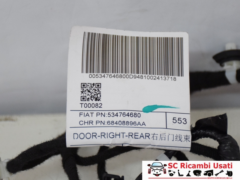 Cablaggio Porta Posteriore Destra Jeep Compass 53476468 - 18252 Cablaggio Porta Posteriore Destra Jeep Compass 53476468 - 18252