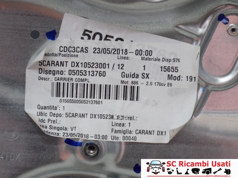 Alzavetro Anteriore Destro Alfa Giulietta 50531376 71754403 - 20817 Alzavetro Anteriore Destro Alfa Giulietta 50531376 71754403 - 20817