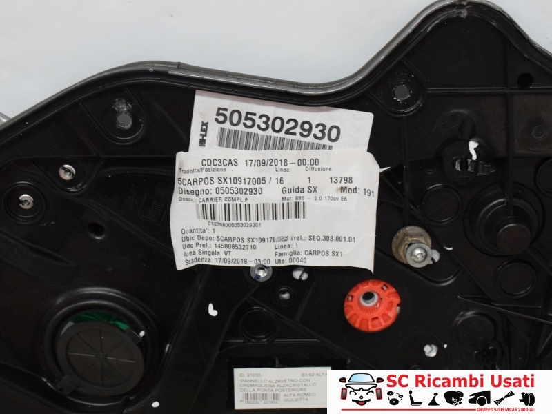 Alzavetro Posteriore Sinistro Giulietta 50530293 71754422 - 21055