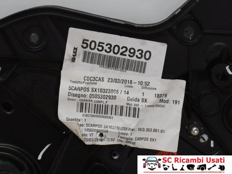 Alzavetro Posteriore Sinistro Giulietta 50530293 71754422 - 21056 Alzavetro Posteriore Sinistro Giulietta 50530293 71754422 - 21056