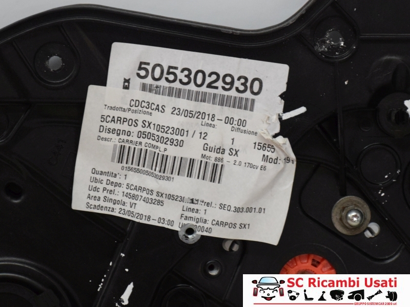 Alzavetro Posteriore Sinistro Alfa Giulietta 50530293 71754422 - 21057 Alzavetro Posteriore Sinistro Alfa Giulietta 50530293 71754422 - 21057