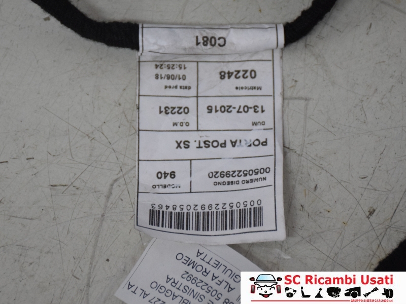 Cablaggio Porta Posteriore Sinistra Alfa Giulietta 50522988 50522992 - 21115