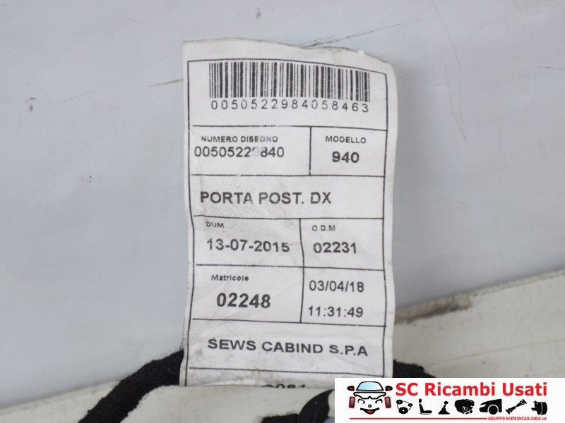 CABLAGGIO PORTA POSTERIORE DESTRA ALFA ROMEO Giulietta Serie (940_) 50522984 (13>)