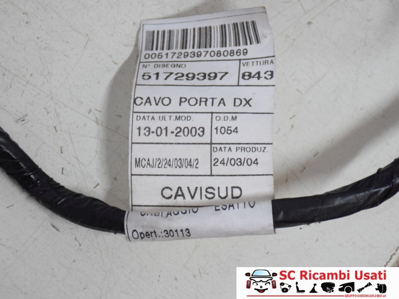CABLAGGIO PORTA ANTERIORE DESTRA LANCIA Ypsilon 1° Serie 51729397 (03>06)