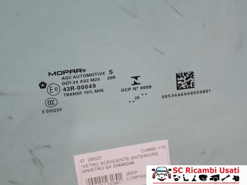 Vetro Scendente Anteriore Sinistro Jeep Compass 53446048 - 29520 Vetro Scendente Anteriore Sinistro Jeep Compass 53446048 - 29520