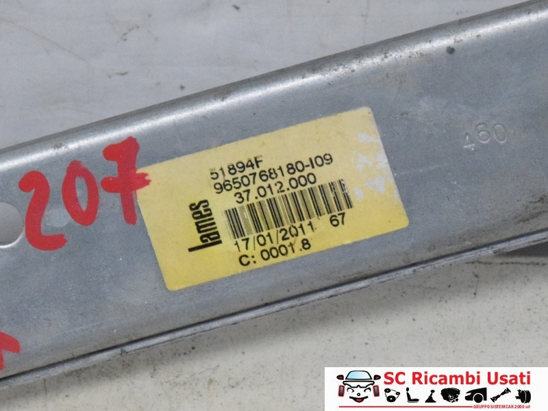 MECCANISMO ALZAVETRO POST. SX PEUGEOT 207 2° Serie 9650768180 (09>)