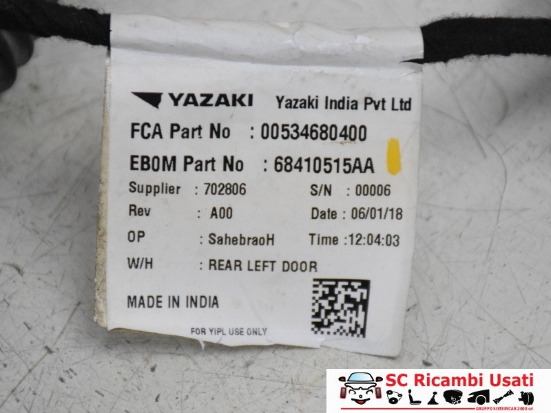 Cablaggio Porta Posteriore Sx Jeep Compass Rhd K68410515AB Cablaggio Porta Posteriore Sx Jeep Compass Rhd K68410515AB
