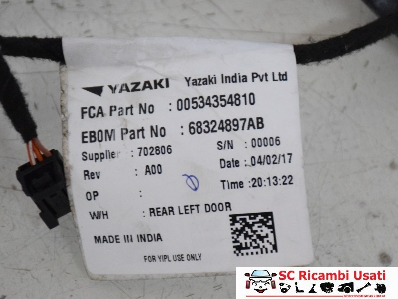 IMPIANTO ELETTRICO (CABLAGGIO) PORTA POSTERIORE SX JEEP Compass Serie K68324897AC (16>)