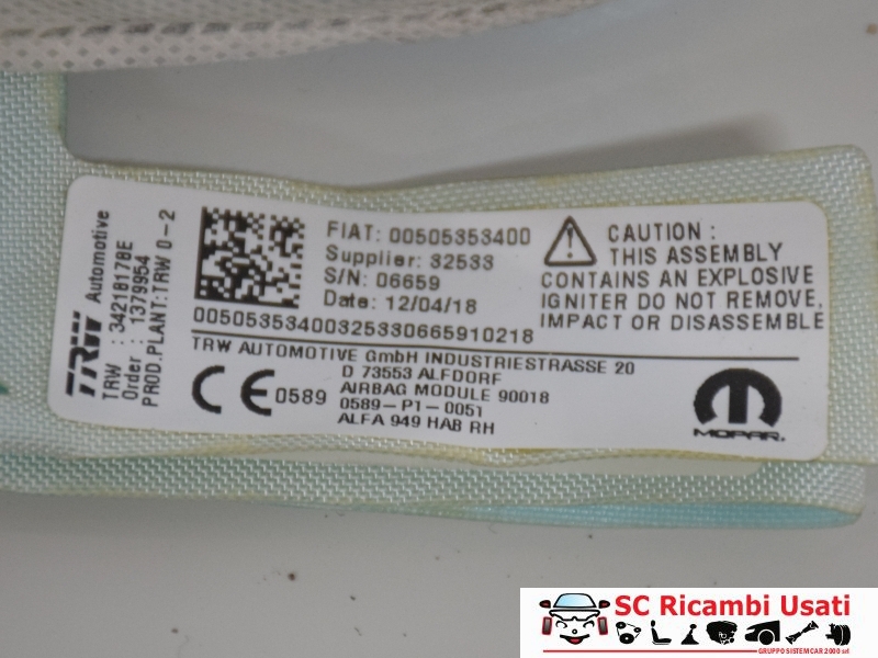 Tendina Airbag Laterale Destra Alfa Romeo Stelvio 50535340 - 33827