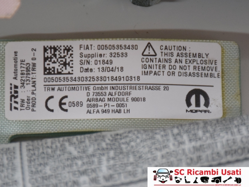 Tendina Airbag Laterale Sx Alfa Romeo Stelvio 50535343 - 33828