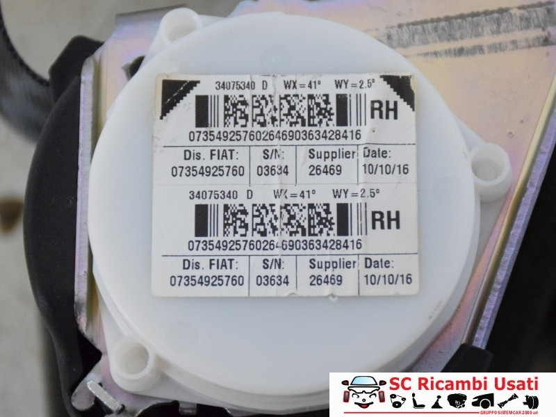 CINTURA DI SICUREZZA POSTERIORE DX FIAT 500 Serie 735492576 (15>)