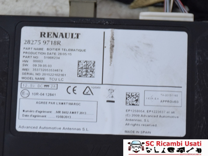 282759718R CENTRALINA MODULO TELEMATICA RENAULT ZOE Serie elettrica