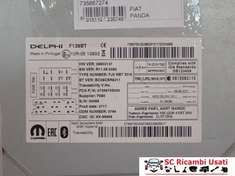 Autoradio Uconnect Fiat New Panda 735670503 - 34732