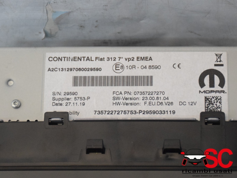 Display 7" Fiat 500 Con Codice 735722727 Display 7" Fiat 500 Con Codice 735722727