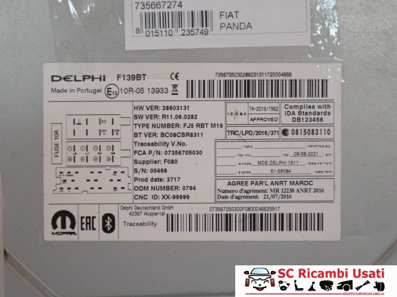AUTORADIO FIAT Panda 3° Serie 735670503 (12>)