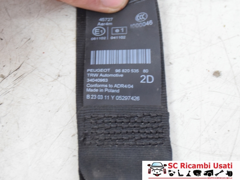 Cintura Di Sicurezza Posteriore Peugeot 5008 9682053580 - 25144 Cintura Di Sicurezza Posteriore Peugeot 5008 9682053580 - 25144