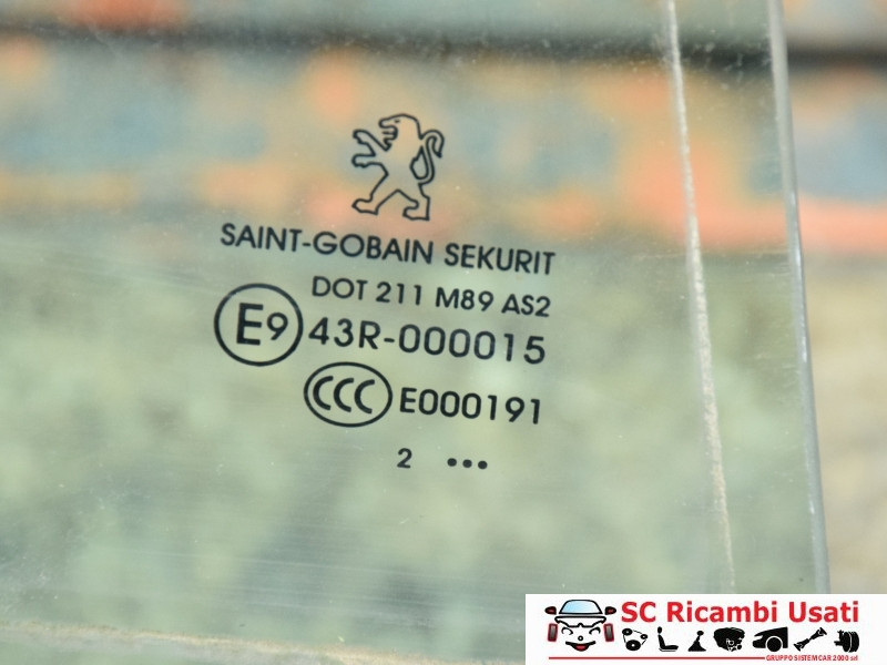 VETRO SCENDENTE POSTERIORE DESTRO PEUGEOT 207 2° Serie (09>)