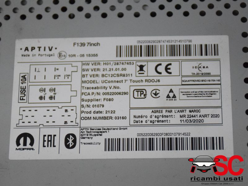 AUTORADIO FIAT Panda 3° Serie 52200629 (12>)