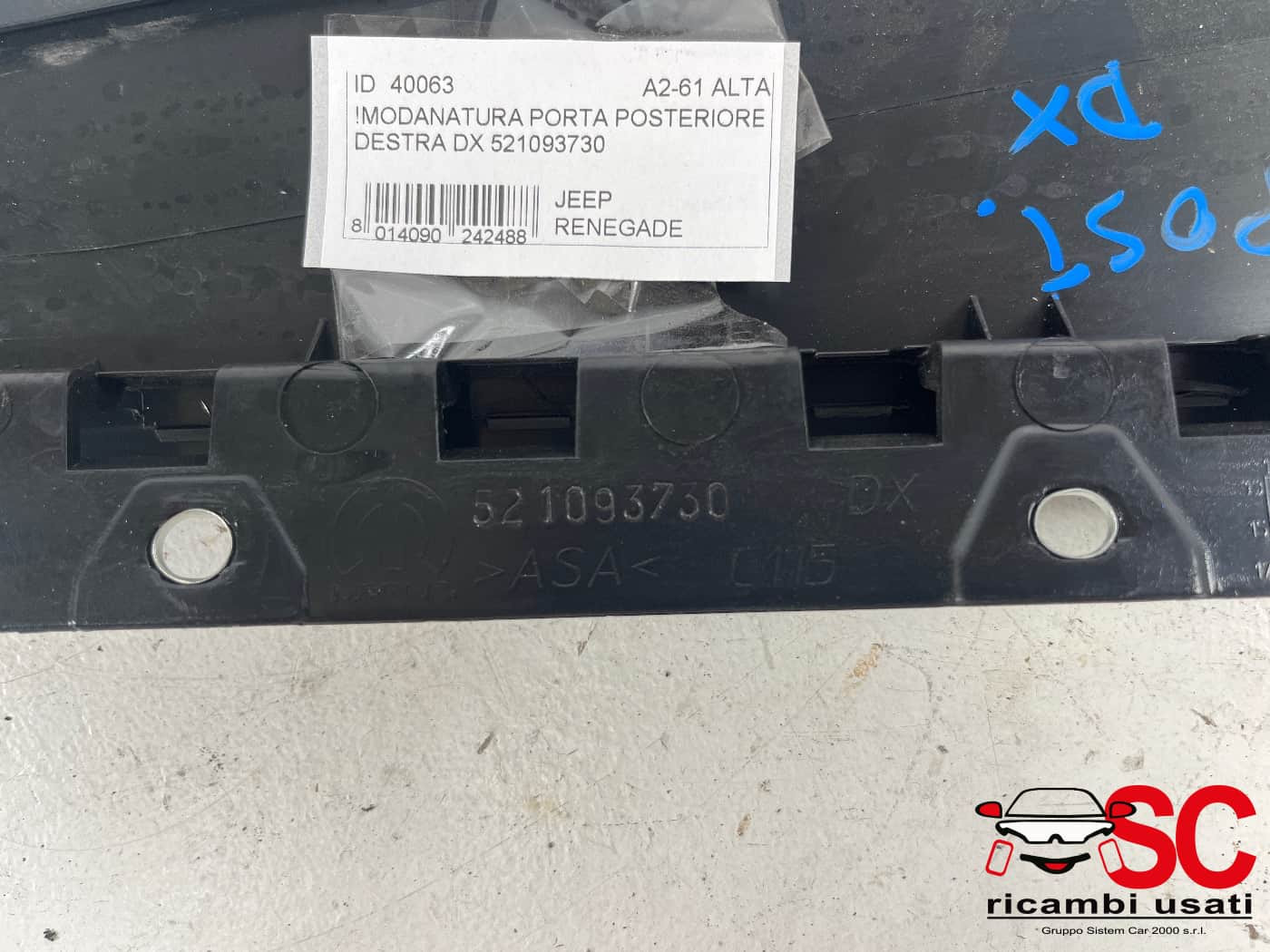 MODANATURA PORTA POSTERIORE DX JEEP Renegade Serie 52109373 (18>)