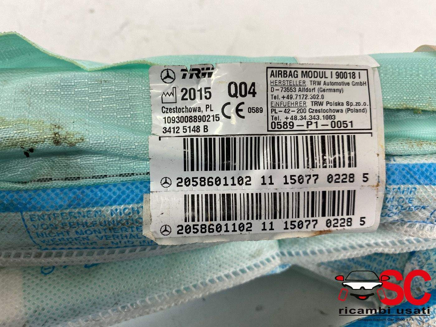 AIRBAG A TENDINA LATERALE PASSEGGERO MERCEDES Classe C (W205) (2013-) A2058601102 (13>)