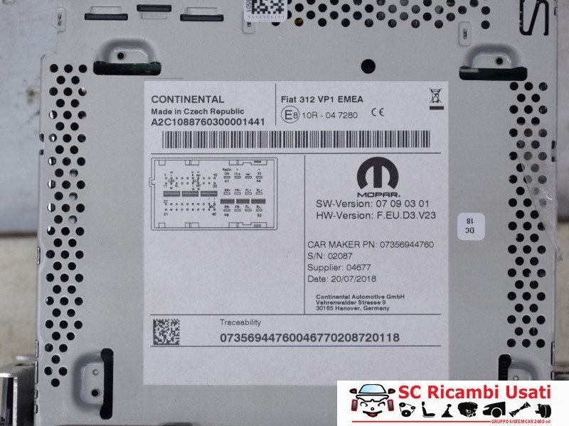 AUTORADIO FIAT 500 Serie 735694476 (15>)