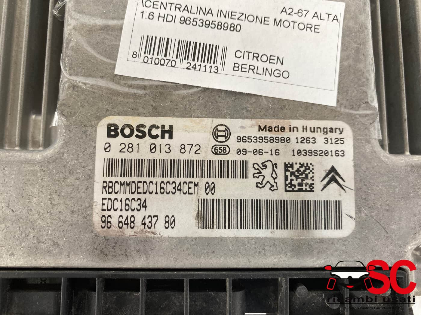 0281013872 0281013872 CENTRALINA MOTORE CITROEN Berlingo 2° Serie diesel