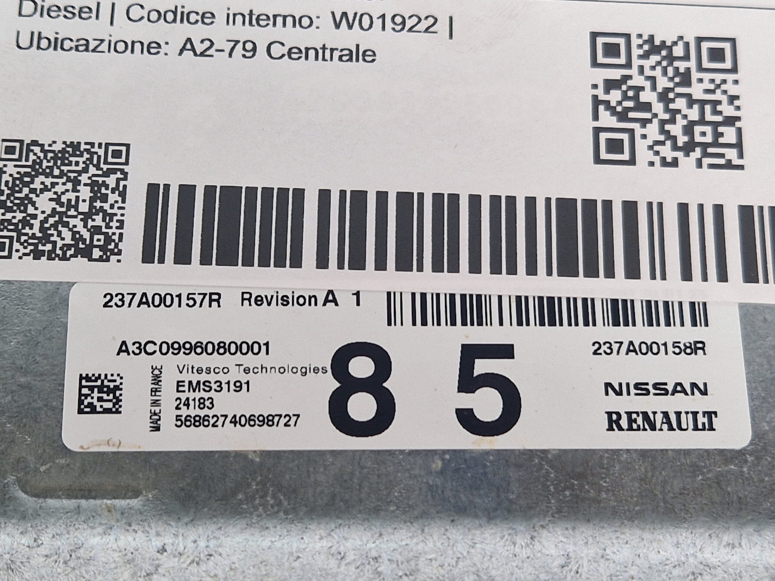 237A00157R CENTRALINA MOTORE RENAULT CLIO Serie V hybrid