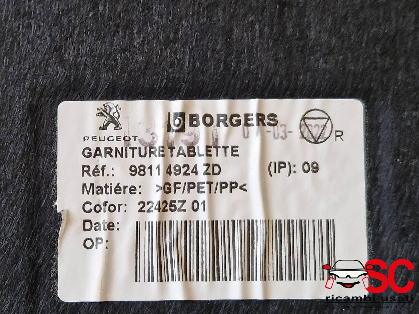 CAPPELLIERA POSTERIORE PEUGEOT 3008 Serie 98114924ZD (16>23)