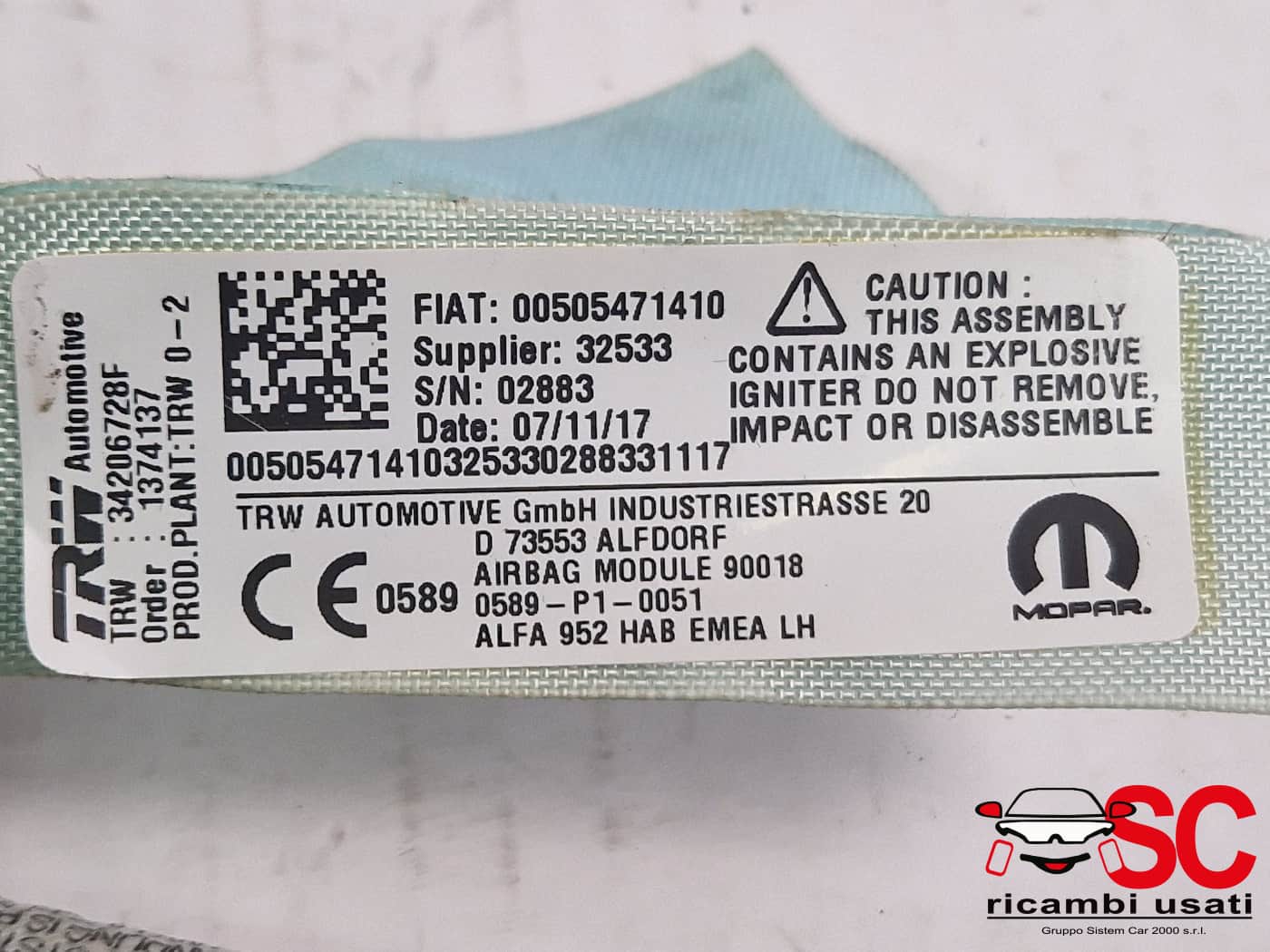 Airbag Tendina Laterale Sinistra Alfa Romeo Giulia 50547141 50568094 - 48162