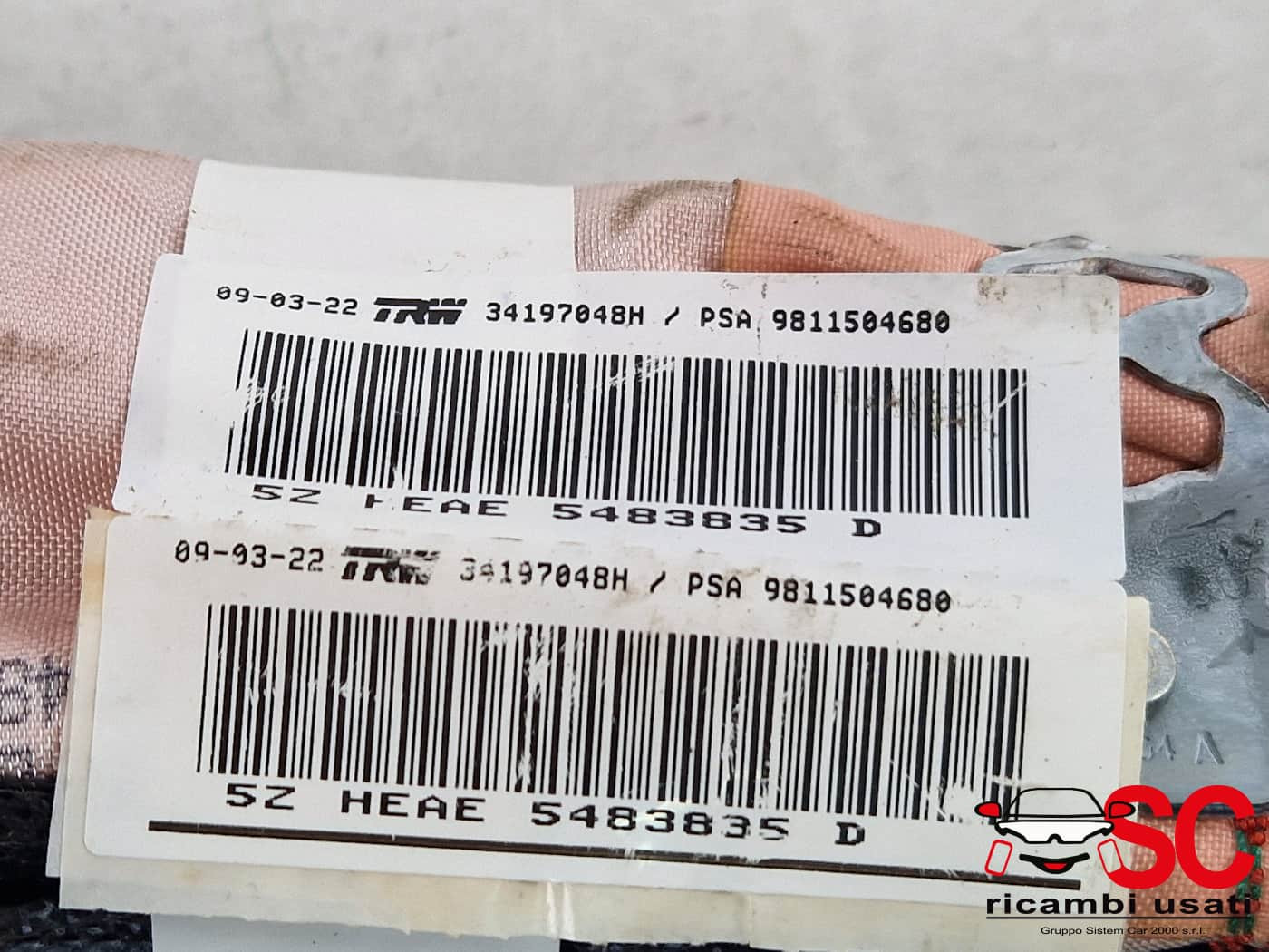 AIRBAG A TENDINA LATO SINISTRO PEUGEOT 3008 Serie 9811504680 (24>)