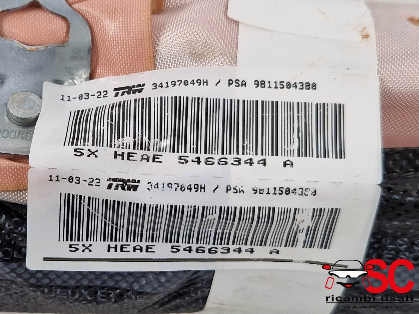 AIRBAG A TENDINA LATERALE PASSEGGERO PEUGEOT 3008 Serie 9811504380 (24>)
