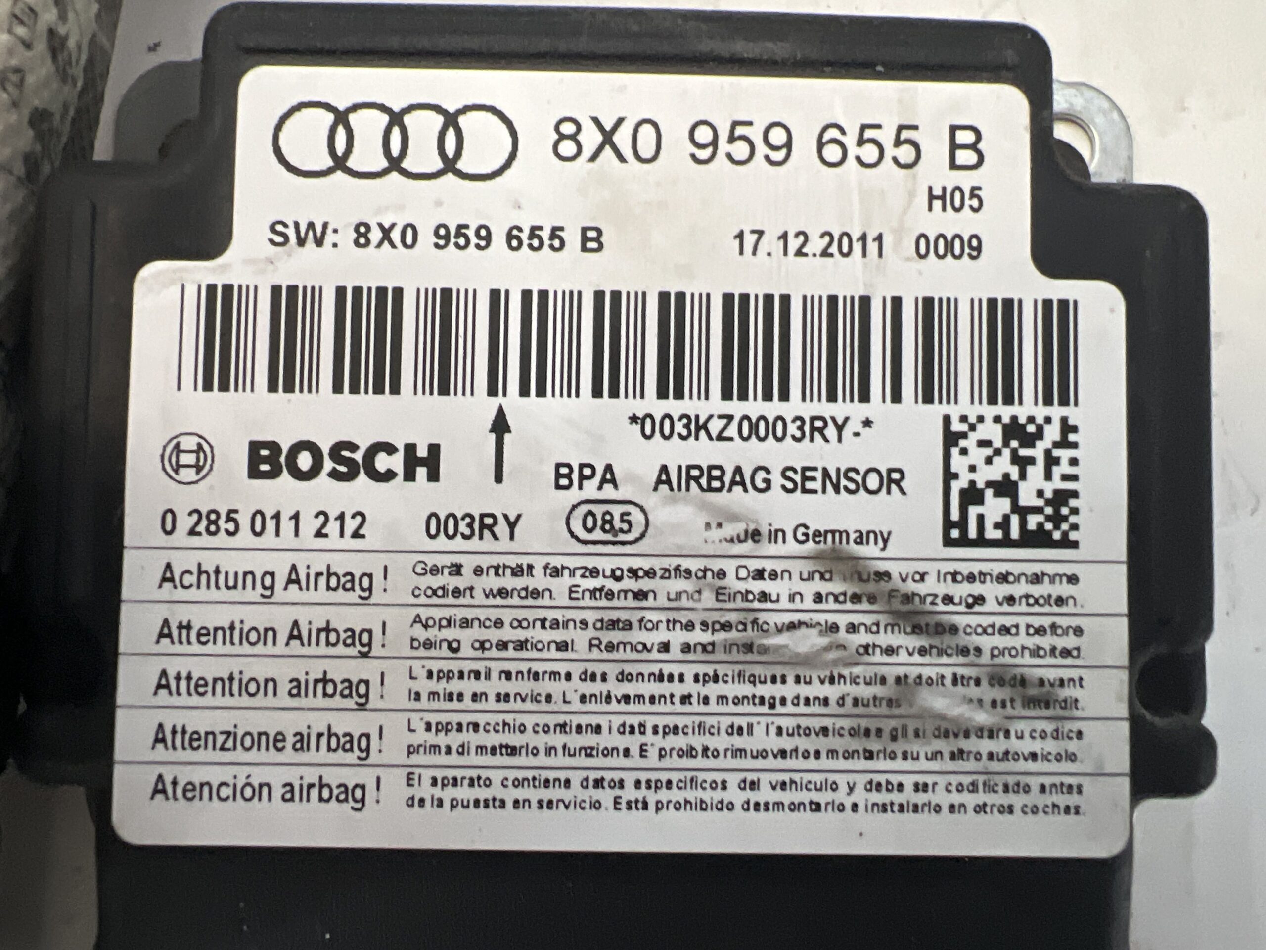 KIT AIRBAG COMPLETO AUDI A1 Sportback (8XA) 8X0880201C6PS CAY (11>14)