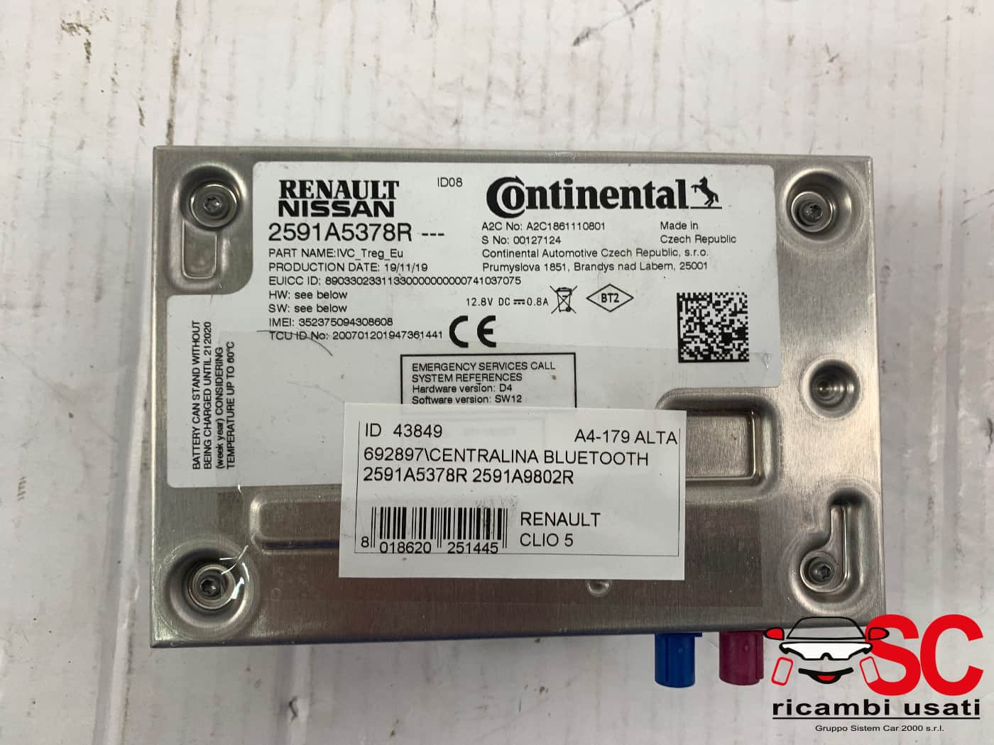CENTRALINA BLUETOOTH TELEFONO RENAULT CLIO Serie V 2591A9802R (19>)