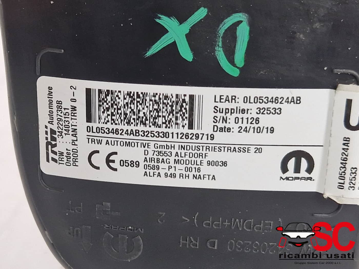 AIRBAG SEDILE DESTRO ALFA ROMEO Giulia Serie (952_) 50545320 (16>)