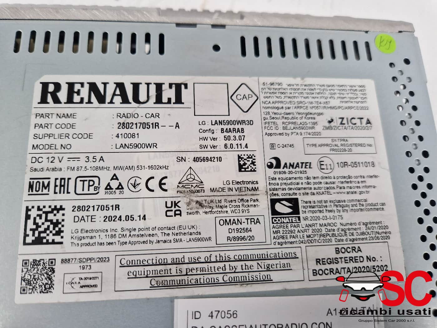 AUTORADIO DACIA Jogger Serie 280217051R (21>)