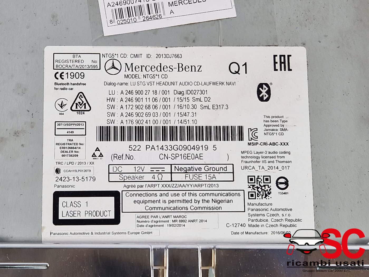 AUTORADIO MERCEDES Classe A Serie (W176) A2469007418 (12>18)