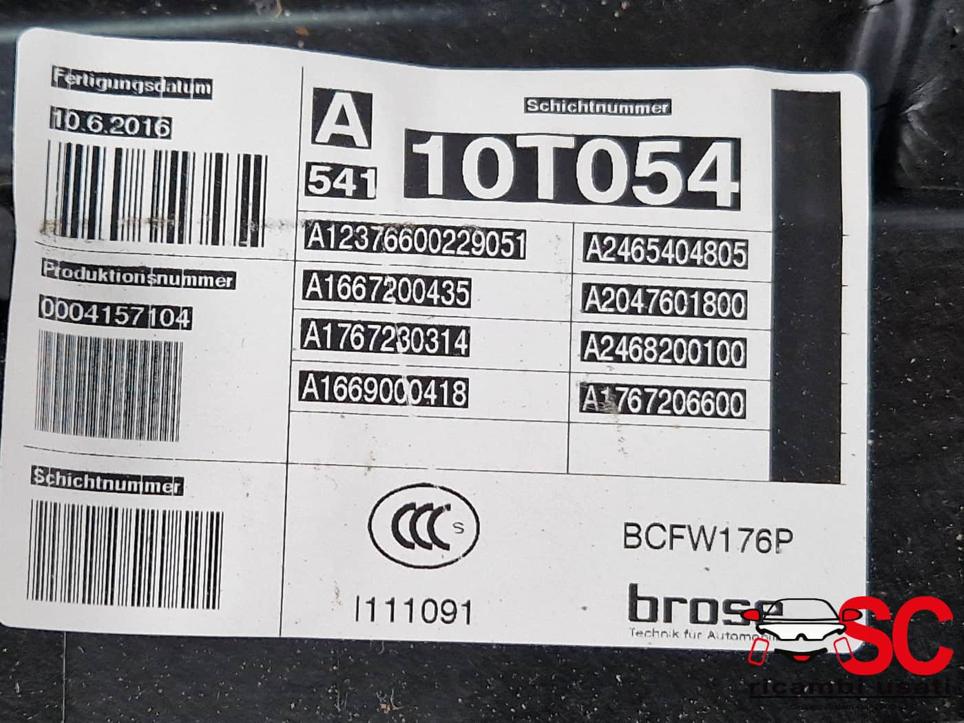 MECCANISMO ALZAVETRO ANT. DX MERCEDES Classe A Serie (W176) A1767206600 (12>18)