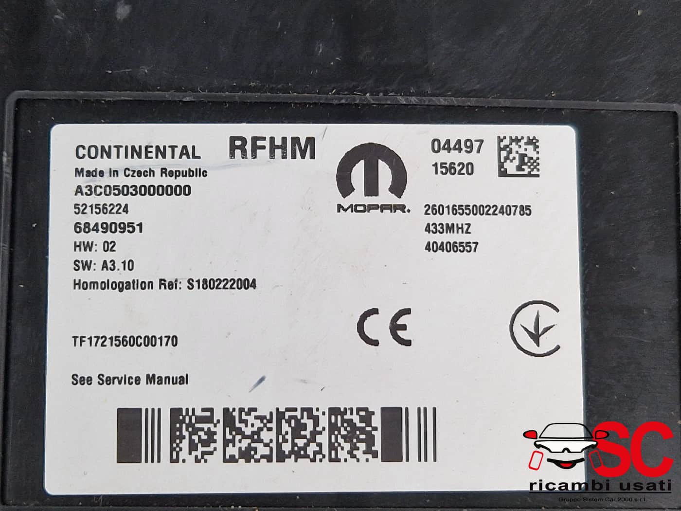 52088433 BLOCCHETTO ACCENSIONE CON CHIAVE PIU JEEP Compass Serie diesel