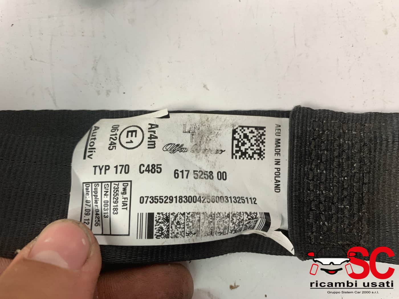 CINTURA DI SICUREZZA POSTERIORE DX LANCIA Ypsilon 4° Serie 735529183 (11>23)