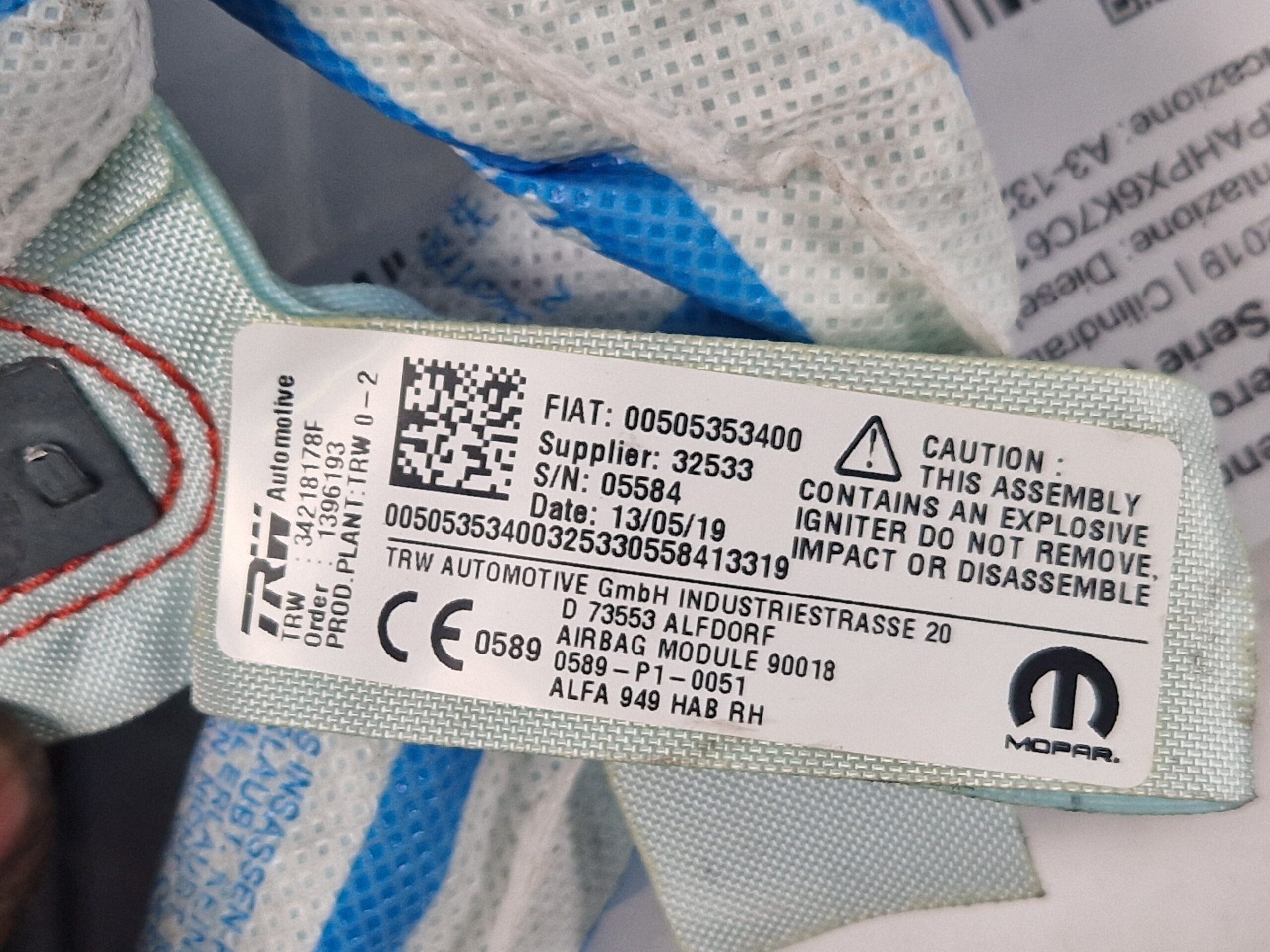 AIRBAG A TENDINA LATERALE PASSEGGERO ALFA ROMEO Stelvio Serie (949_) 50568185 55284529 (16>)