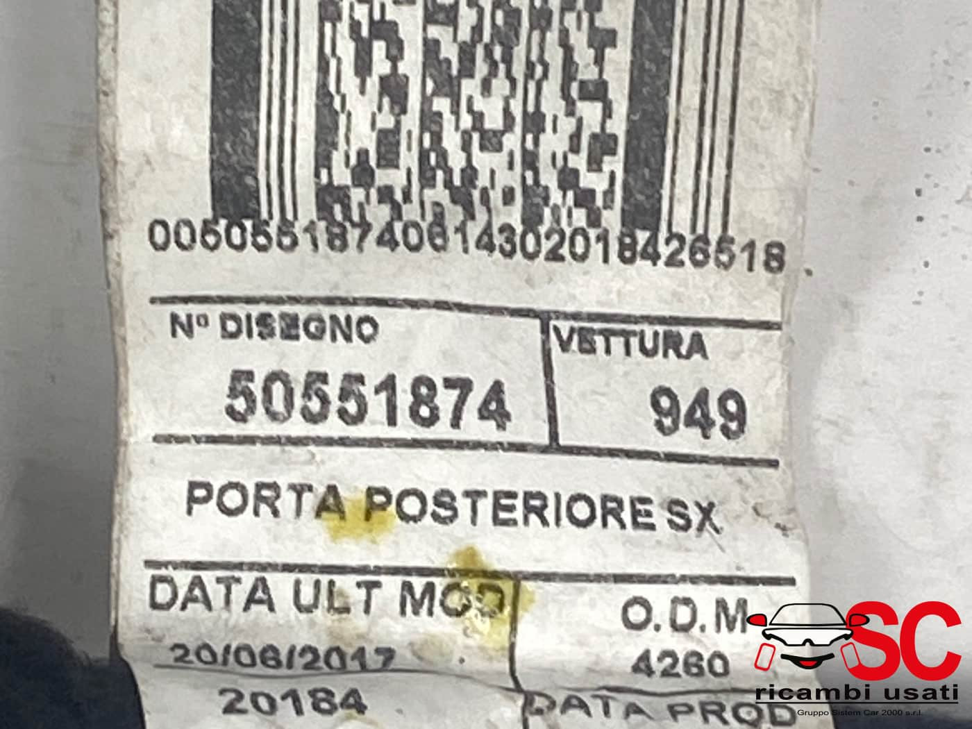 IMPIANTO ELETTRICO (CABLAGGIO) PORTA POSTERIORE SX ALFA ROMEO Stelvio Serie (949_) 50548662 (16>)