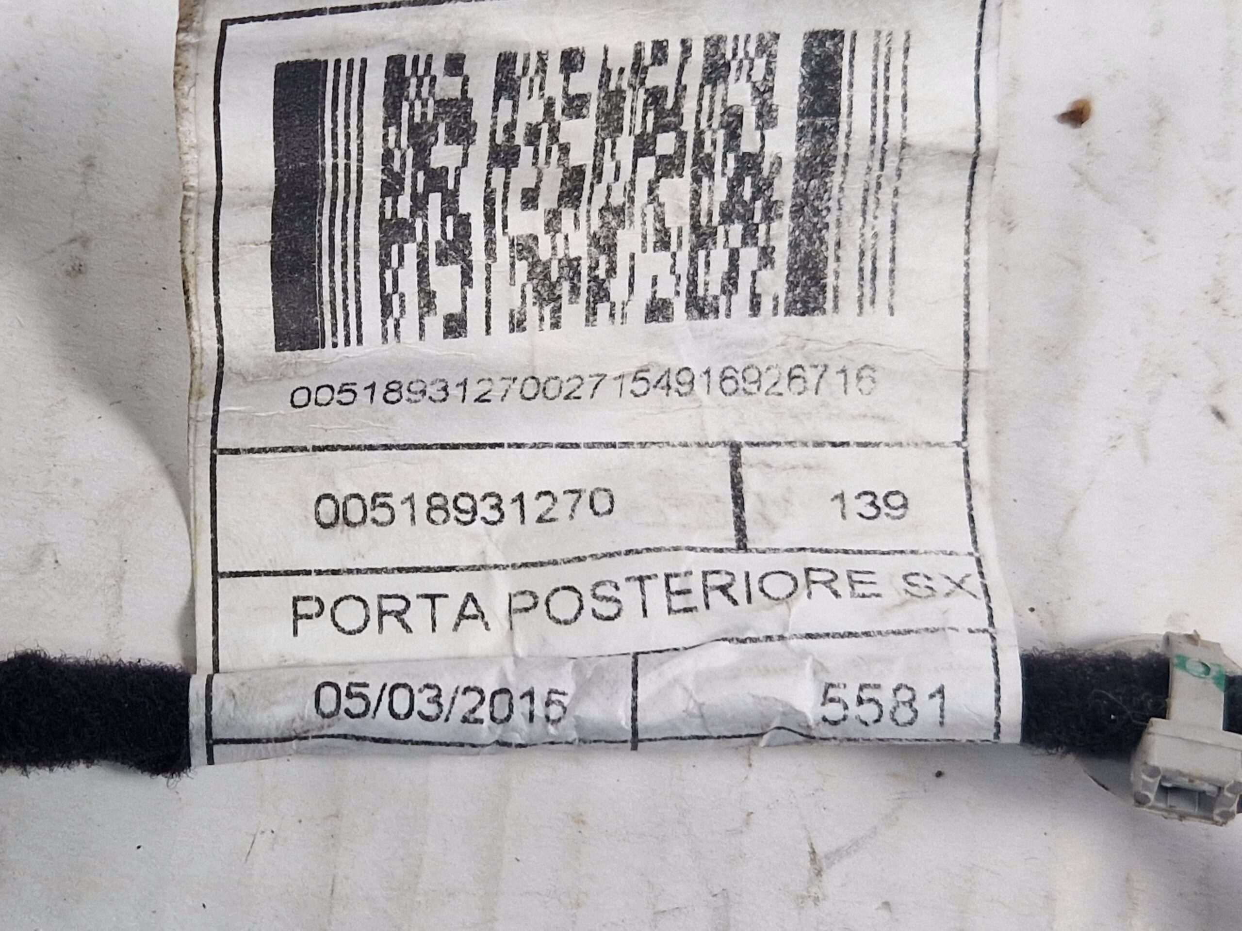 CABLAGGIO PORTA POST SX FIAT Panda 3° Serie 51893127 (12>)