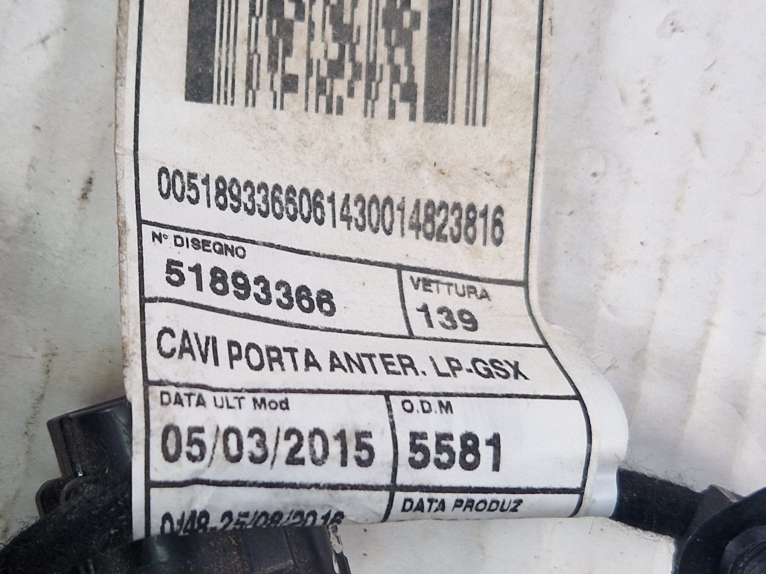 CABLAGGIO PORTA ANTERIORE DESTRA FIAT Panda 3° Serie 51893366 (12>)