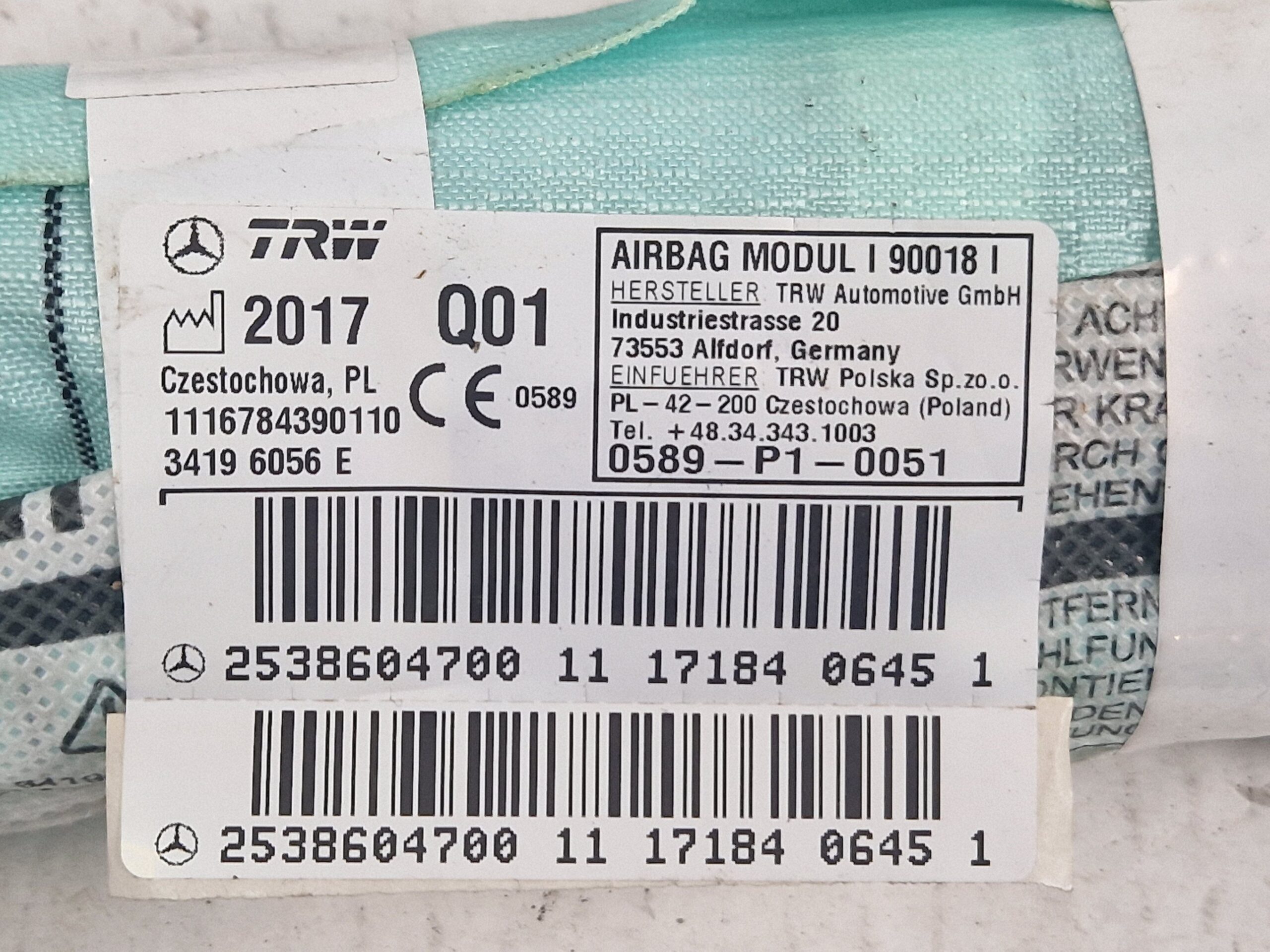 AIRBAG A TENDINA LATO SINISTRO MERCEDES GLC Coupe (BM 253) (6.2016) A2538604700 (16>)